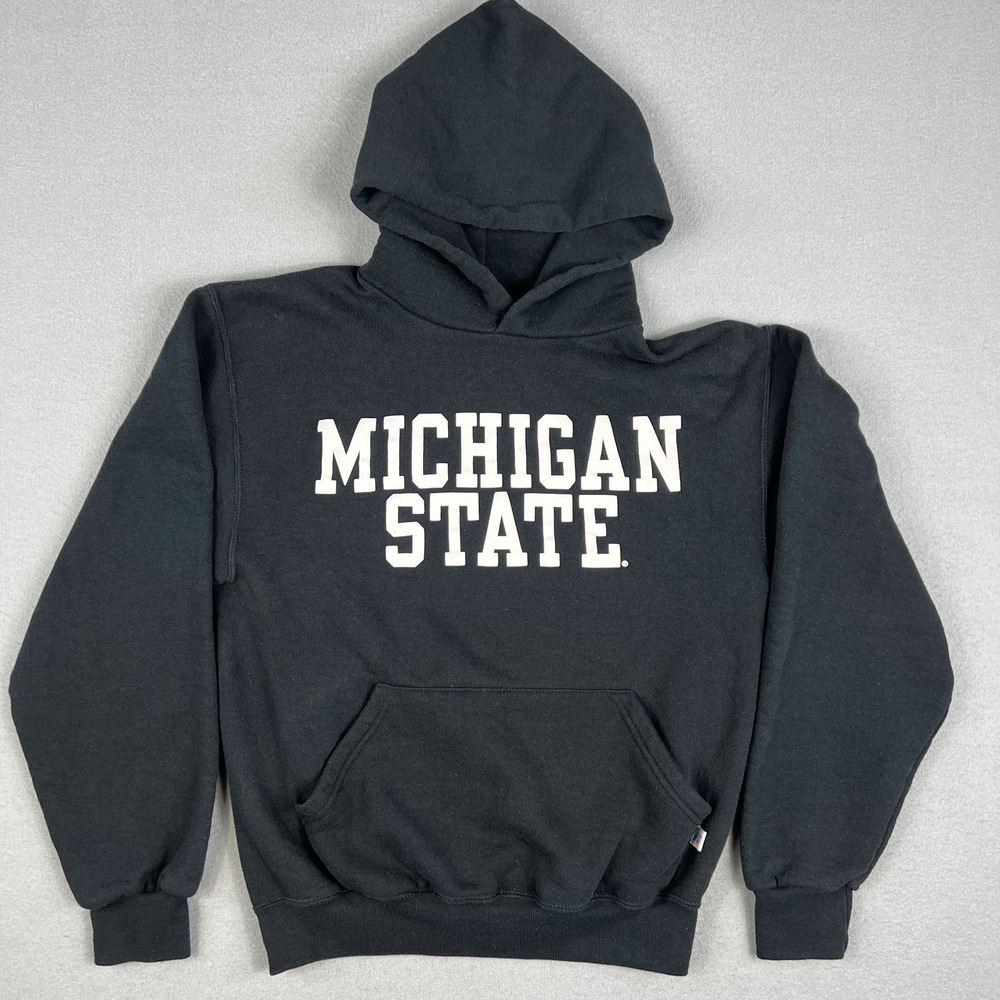 VTG Michigan State Spartans Hoodie Mens‎ S Black Spellout Y2K Russell Athletic